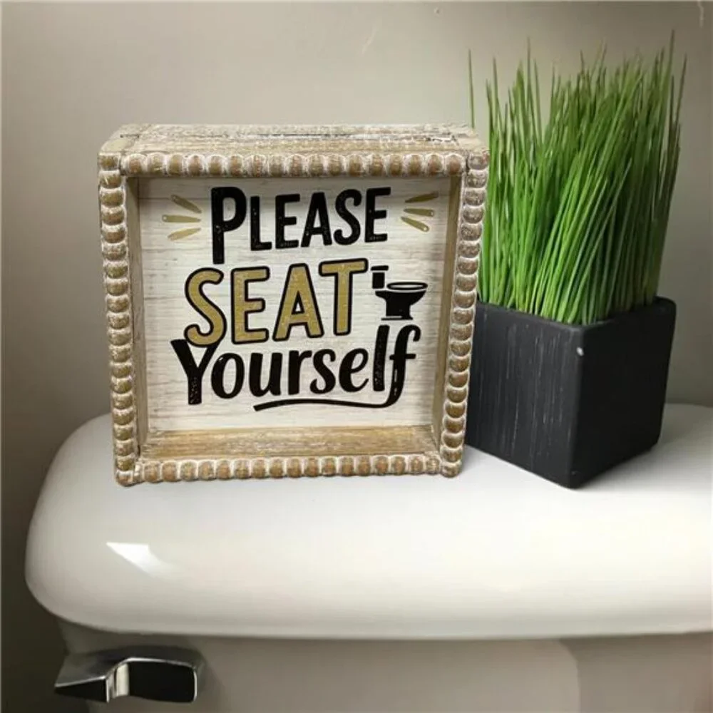 Boho Farmhouse Wooden Framed Bathroom Decor Signs, Funny Restroom Decorative